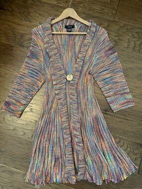 Kaktus Boho Rainbow Space-Dye Open Knit Cardigan Sweater - Large